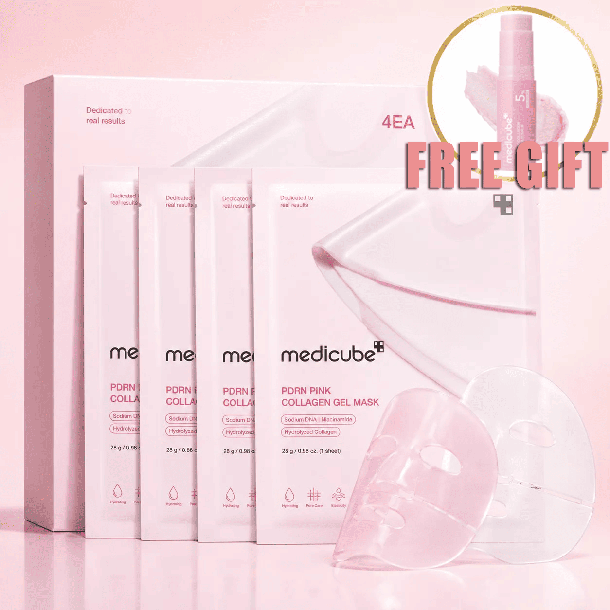 PDRN Pink Collagen Gel Mask 4 Sheets Salmon DNA Color Changing Pink Glow Collagen Facial Mask Korean Skincare