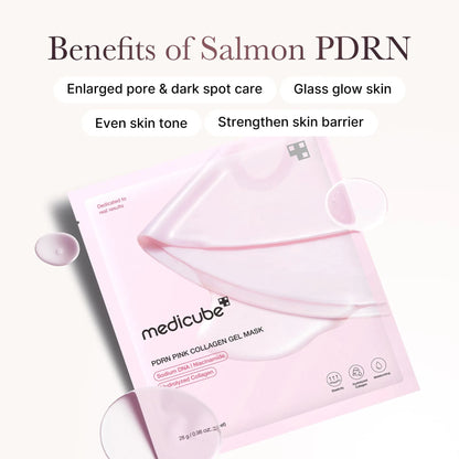 PDRN Pink Collagen Gel Mask 4 Sheets Salmon DNA Color Changing Pink Glow Collagen Facial Mask Korean Skincare